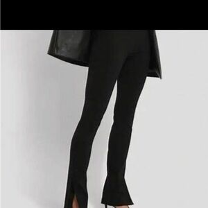NWT ZARA Extra Long Slit Bottom Leggings Womens XS Black High Rise Minimalist